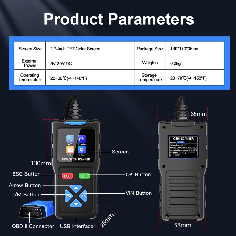 Topdiag T100 OBD2 Scanner: All Mode Diagnostic Code Reader I/M