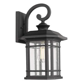 Emliviar Outdoor Wall Lights for House, 1-Light Exterior Wall Sconce Black Finish with Clear Seeded Glass, 17" Height, 22021M