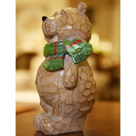 Wooden Bear Christmas Decorations for Home, Resin Bear Figurines Decor Perfect for for Xmas, Holiday, Winter Wonderland Party Decoration Ornament Supplies (6.5" H)