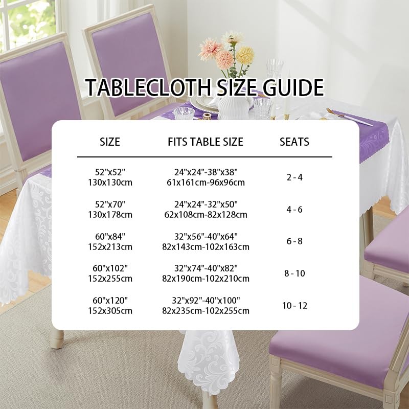 HommxJF Wave Scroll Damask Jacquard Rectangle White Tablecloth 60"x102"，Wipeable Table