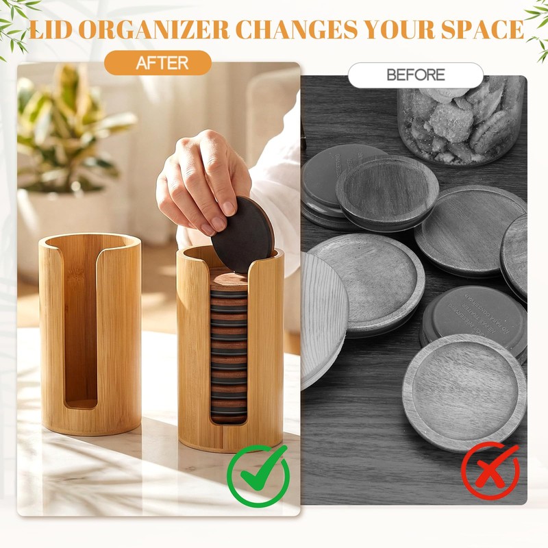 AFOROEOA 2 Pack Bamboo Mason Jar Lid Organizer - Vertical
