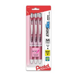 Pentel® EnerGel® RTX Retractable Liquid Gel Pens, Medium Point, 0.7 mm, 54% Recycled, Assorted Barrel Colors, Black Ink, Pack of 3 Pens