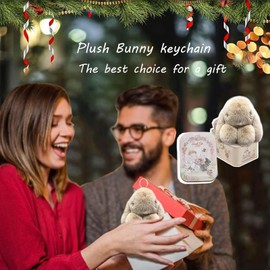 BOVVSKY Bunnylulu Keychain with Box, Bunnylulu Keychain with Tin, Bunny Cute Plush Key chain (Khaki)