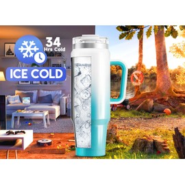 Meoky 40 oz Tumbler with Handle and Straw, Insulated Tumbler with Lid and Straw, Stainless Steel Travel Mug, Keeps Cold for 34 Hours, 100% Leak Proof, Fits in Car Cup Holder (Azure)