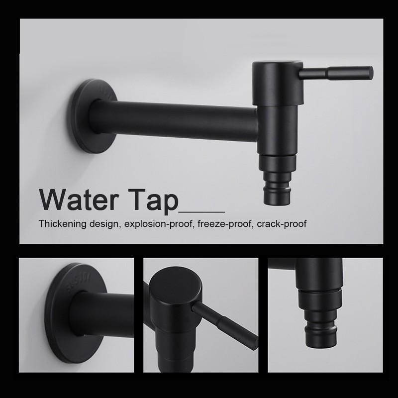 G1/2in Black Stainless Steel Washing Machine Faucet Single Cold Sink