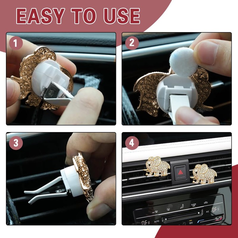 DWARFOO 2pcs Car Air Vent Clip, Bling Crystal Cute Elephant