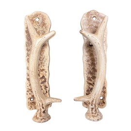 BestGiftEver Door Handles with Cast Iron Deer Antler Rustic Design (a Pair)