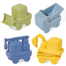 AMCHSURI Vehicles Bath Toys, 4 Pack Food-Grade Silicone Cars Bath Toys, Mold Free Bath Toys for Toddlers 1-3/Babies 6-12 Months, Safe and Non Toxic Bathtub Toy, Dishwasher Safe, BPA Free