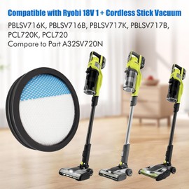 18V ONE + Washable Filter for Ryobi 18V Cordless Stick Vacuum PCL720, PBLSV716, PBLSV717 Replacement Parts, Compare to Part A32SV720N, 3 Pack