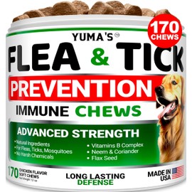 Flea and Tick Prevention for Dogs Chewables - 170 Treats - Natural Dog Flea and Tick Treatment Chewable Supplement - Oral Pills - All Breeds & Ages - Soft Chews - Made in USA - Chicken Flavor