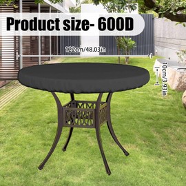Fundas para muebles de patio de 48 x 4 pulgadas, 600D para mesa redonda de jardín para exteriores, se adapta a muebles redondos de patio de hasta 46 a 48 pulgadas de diámetro, color negro