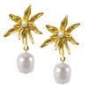 18K Gold Plated Flower Stud Earrings, Freshwater Pearl Drop, 925
