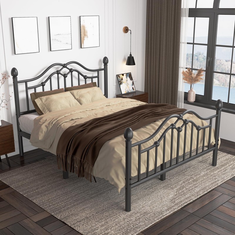 LoVinson Full Bed Frame with Headboard and Footboard, Modern Metal