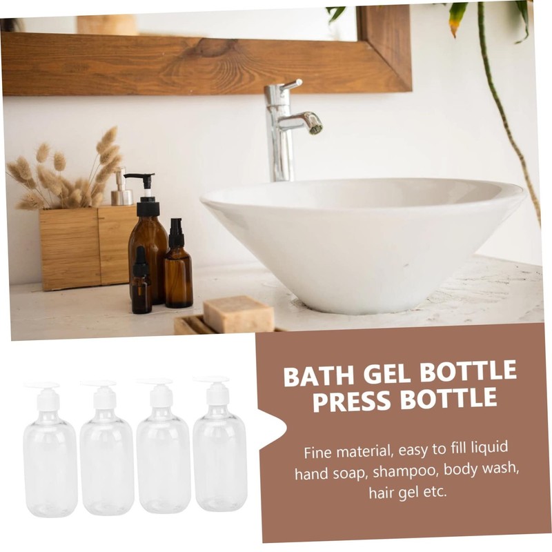 Ciieeo 4pcs Pressing Container for Shampoo and Shower Gel Transparent