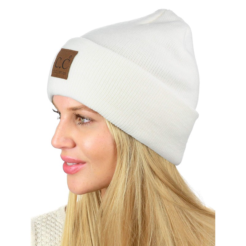 C.C Unisex Plain Cuff Skull Cap Winter Knit Beanie Hat,