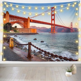 CORFOTO 10x8ft Fabric Golden Gate Bridge Backdrop California San Francisco Beach Ocean Waves Mountain Scenery Background Tourist Attractions Scenic Spots Photography Backgrounds Photo Booth
