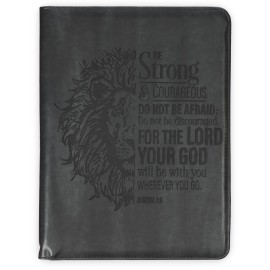 Christian Art Gifts Charcoal Black Vegan Leather Business Padfolio With Bible Verse Joshua 1 9