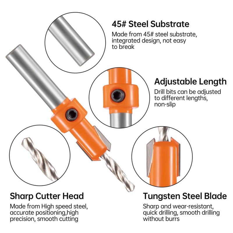 HPMAISON 17Pcs Countersink Drill Bit, Includes 5 Quick Change 8mm