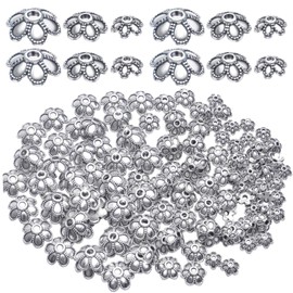 Antique Silver Flower Bead Caps, 200 Pcs Tibetan End Caps Metal Spacers for Jewelry Making, 6mm, 8mm, 10mm