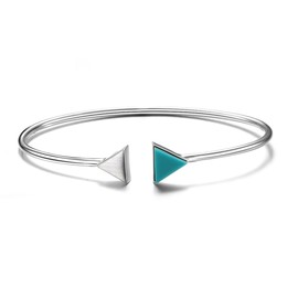 GW Bracelet Girls 925 Sterling Silver Bangle with Turquoise for Women Girls Simple Design Women's Bracelet, Metal, Turquoise