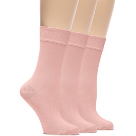 Hugh Ugoli Womens Bamboo Dress Socks, Crew Soft Thin Calf Socks for Business, Autumn & Fall, Trouser & Casual, Rose Cloud, 3 Pairs, Shoe Size: 6-9