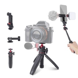 Mechrig Extendable Mini Tripod Selfie Stick Kits, Vlogging Tripod Camera Handheld with 360° Ball Head/Cold Shoe/3-Section Adjustment, Desktop Camera Stand for Phone/DSLR Action Cams (SY028)