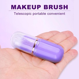 Retractable Kabuki Brush Travel Makeup Brush, Cute Capsule-shape Blush Brush, Foundation Brush, Suitable for Liquid Foundation, Pressed Powder, Contour Cream, Purple