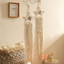 Star Macrame Wall Hanging,Star Dream Catcher Woven Tapestry Bohemian Home Decor Wedding Party Christmas Ornaments Craft Gifts,Room Boho Farmhouse Wall Decoration,Interior Holiday Christmas Decorations