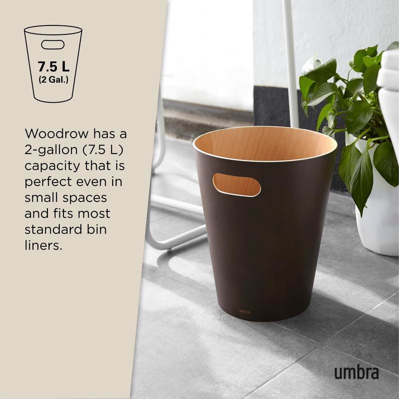 umbra Wooden Round Trash Can, No Lid, Pail, Trash Can,