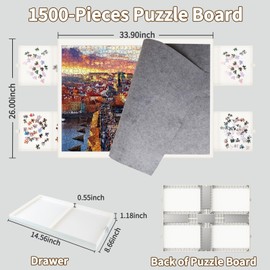 1500 Pieces Puzzle Board with Drawers and Cover,35"x27"Portable Jigsaw Puzzle Table for Adults Puzzle Tables with Drawers