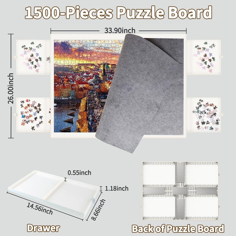 1500 Pieces Puzzle Board with Drawers and Cover,35"x27"Portable Jigsaw Puzzle