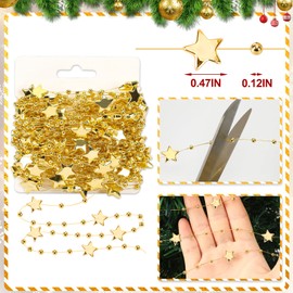 Augshy Ghirlanda di perle dorate a stelle, 20 m, per albero di Natale, ghirlanda di corde dorate, ghirlanda di stelle per albero di Natale, fai da te, decorazione di nozze