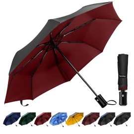TechRise Umbrella, Compact Strong Windproof Automatic Umbrellas, Folding Lightweight, Portable Travel Golf Umbrella for Rain, One Button Auto Open and Close, Red&Black