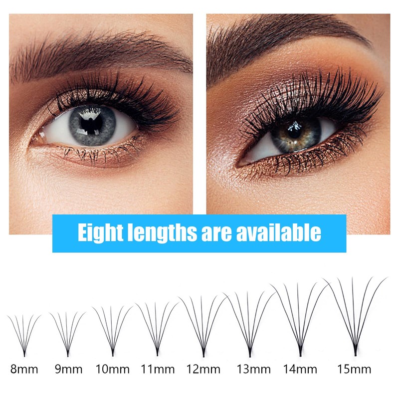 Gemerry Pre-Fanned Volume Eyelashes, Ready-to-Use Fan Eyelash Extension, 5D, 8-15