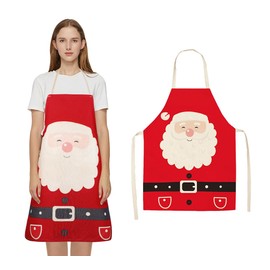 Christmas Aprons for Women Kitchen Cooking Aprons Santa Claus Aprons Xmas Chef Apron Xmas Gift Red Apron Funny Father Christmas Apron BBQ Restaurant Apron Cartoon Party Apron for Adult Children