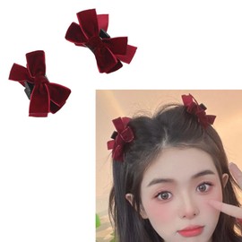 Mini Velvet Bow Claw Clips for Women Girls - Small Red Bowknot Hair Claws Accessories - No Slip Jaw Barrettes 2 Pcs