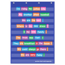 EAMAY Standard Pocket Charts, Clear 10 Pocket Chart for Teacher Lessons in a Classroom or Home Use – Fits Standard 3” Sentence Strips and Word Cards, Blue