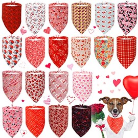 20 Pcs Holiday Dog Bandanna Independence Adjustable Holiday Dog Bandanas Christmas Valentine's Day Dog Bib Accessories for Small Medium Dogs Cats Pets Holiday Party Supplies(Romantic Patterns)