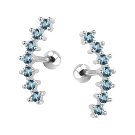 Curve Seven Stud CZ Stud Earrings 316L Stainless Steel Ear Helix Conch Cartilage Piercing (Light Blue)