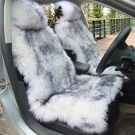 OKAYDA Genuine Australia Sheepskin Seat Cover Fluffy Fur Seat Cover for Cars, Trucks, SUV or Vans (Grey Tips)