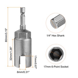 sourcing map H17 Wing Nut Driver 17mm Metric 6-Point Socket 1/4" Hex Shank Power Deep Slot Wing Nut Drill Bit CR-V Steel Wrench Impact Driver Tool for Panel Nuts Bolts Screw Eyes