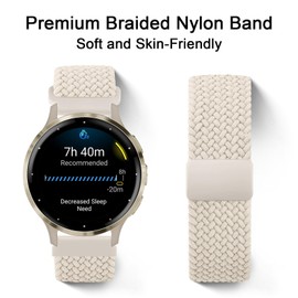 YOOSIDE Braided Elastic Nylon Watch Strap for Venu 2S / Vivoactive 4S / Venu 3S, 18mm Loop Soft Stretchy Wrist Band with Magnetic Closure for Garmin Forerunner 255s/265s,Vivomove 3S (Starlight)