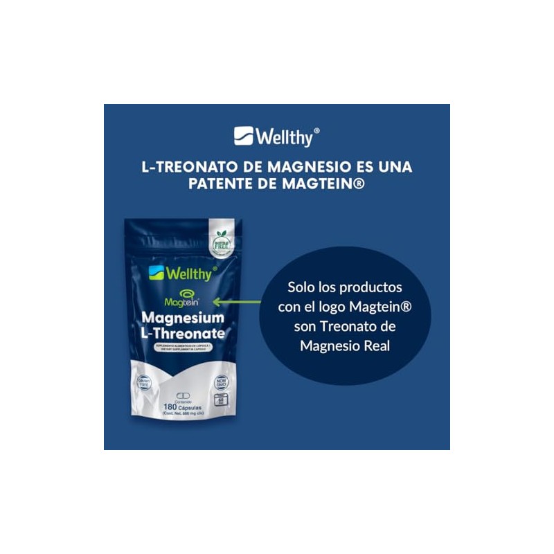 Wellthy L Treonato de Magnesio 180 Cápsulas. Hecho solamente con