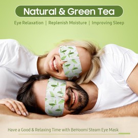 BeHoomi Máscara de ojos de vapor para ojos secos, 10 paquetes de máscara de ojos calentada de té verde, autocalentable desechable SPA caliente compresa de ojos máscara de dormir para ojeras e hinchazón, refresca los ojos cansados, alivio del estrés