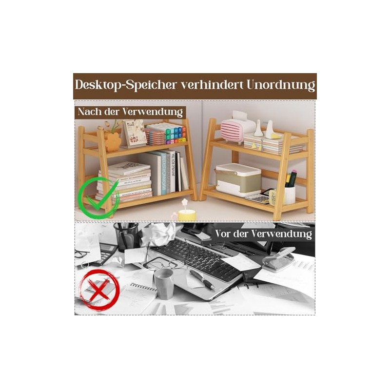 Kitchen Organiser 2 Tiers, Spice Rack, Standing, Bamboo Imitation Rattan