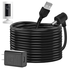 Charge Cords 30ft for Ring Weatherproof Indoor Outdoor Charging Cable with Quick 2Amp Power Adapter for Ring Stick Up Cam Battery 3rd Gen/2nd Gen & Spotlight Cam Battery (Black,1 Pack)