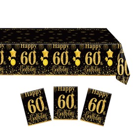 Xiliconie 3 PCS Happy Birthday Tablecloth Black Gold Vintage 1964 60th Birthday Tablecloth 60th Theme Disposable Rectangular Table Cloth Decor for Men Women 60 Year Old Birthday
