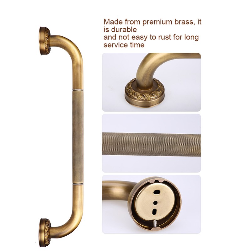 Antique Style Brass Carved Shower Tub Safety Grab Bar Wall