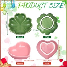 SiliFine 3 Pcs Four Leaf Clover Ceramic Dish and 3 Pcs Heart Shaped Bowl, Ceramic Ring Dish Trinket Jewelry Dish and Heart Shaped Plates Multipurpose Dish Bowl for St. Patrick's Day Valentine Gift