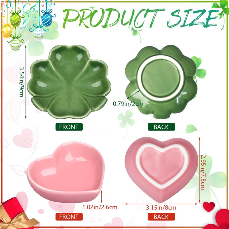 SiliFine 3 Pcs Four Leaf Clover Ceramic Dish and 3